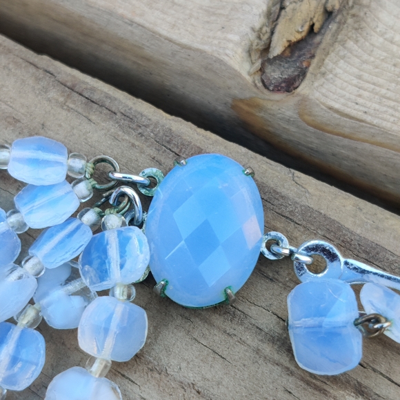 Vintage Western Germany Blue Givre Glass Necklace - Picture 4 of 10